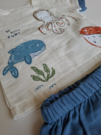 Underwater Muslin Shorts & Tshirt Set - 6-24M