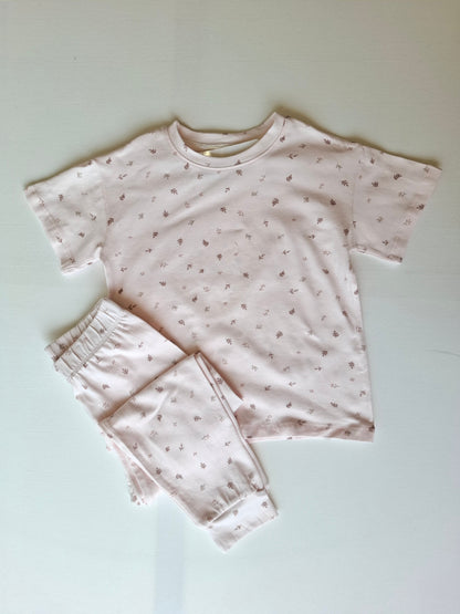Botanical Pants & Tshirt Pyjamas - Pink/Grey - 3-8Y