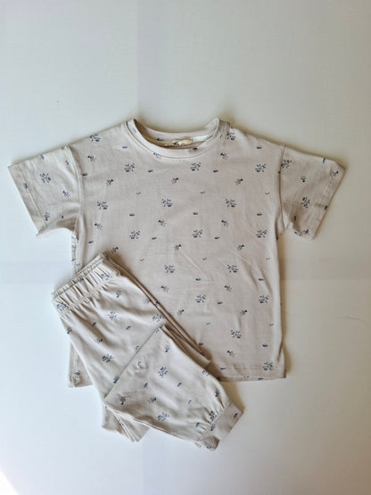 Botanical Pants & Tshirt Pyjamas - Pink/Grey - 3-8Y