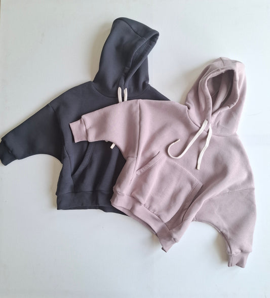 Fleeced Hoodie - Anthracite/Purple - 1-6Y