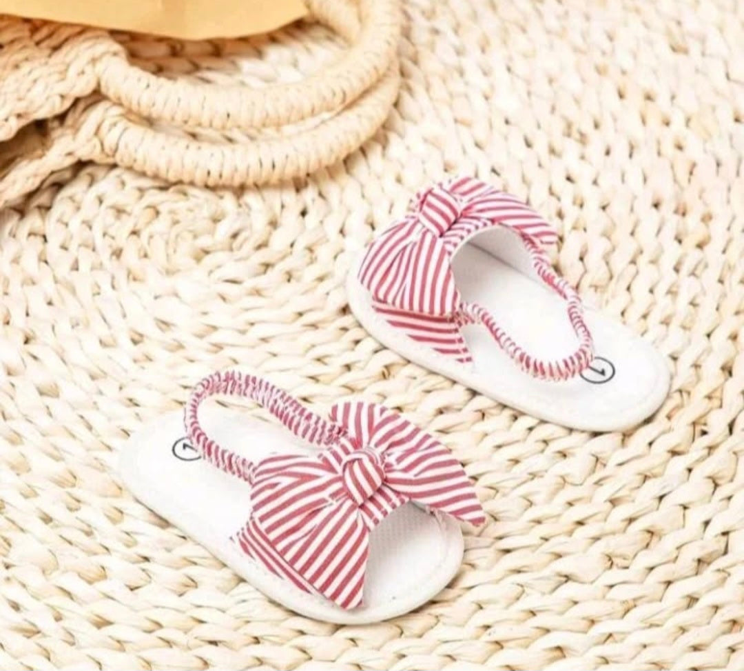Flat Red Striped Sandals