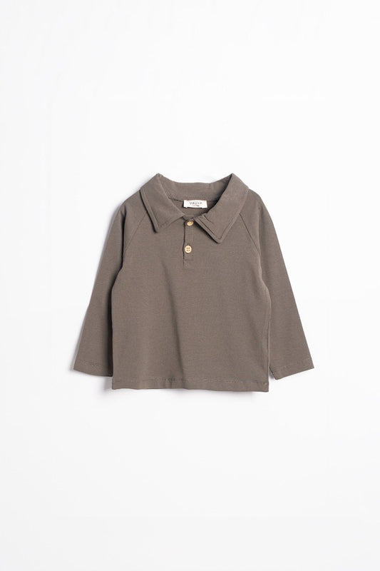 Long Sleeve Polo Shirt - Olive Green/Light Brown- 2-8Y