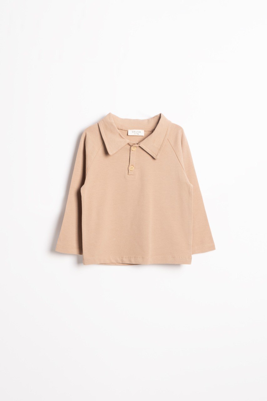 Long Sleeve Polo Shirt - Olive Green/Light Brown- 2-8Y