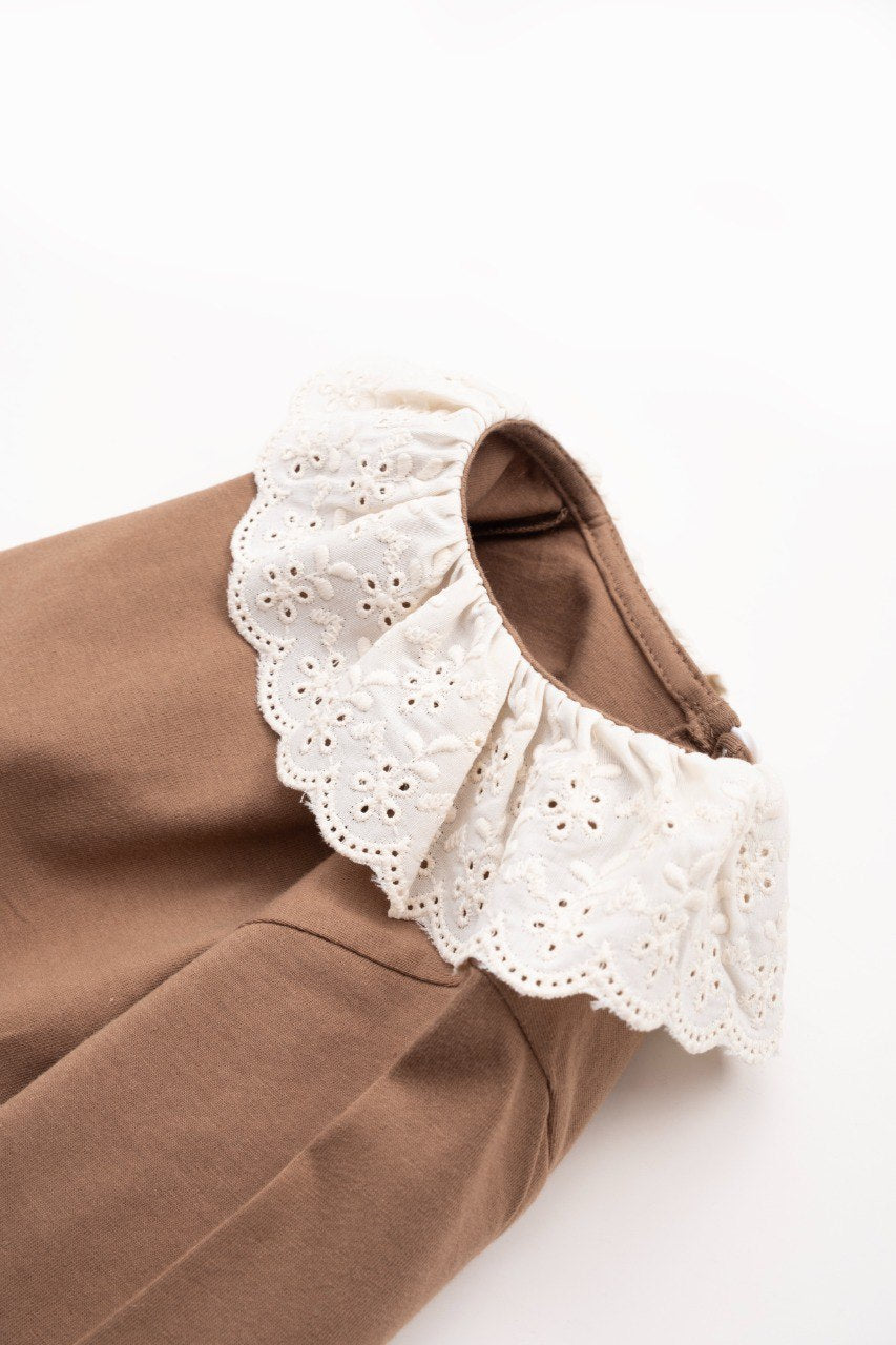 Luna Frill Top - Off-White/Brown - 9M-4Y