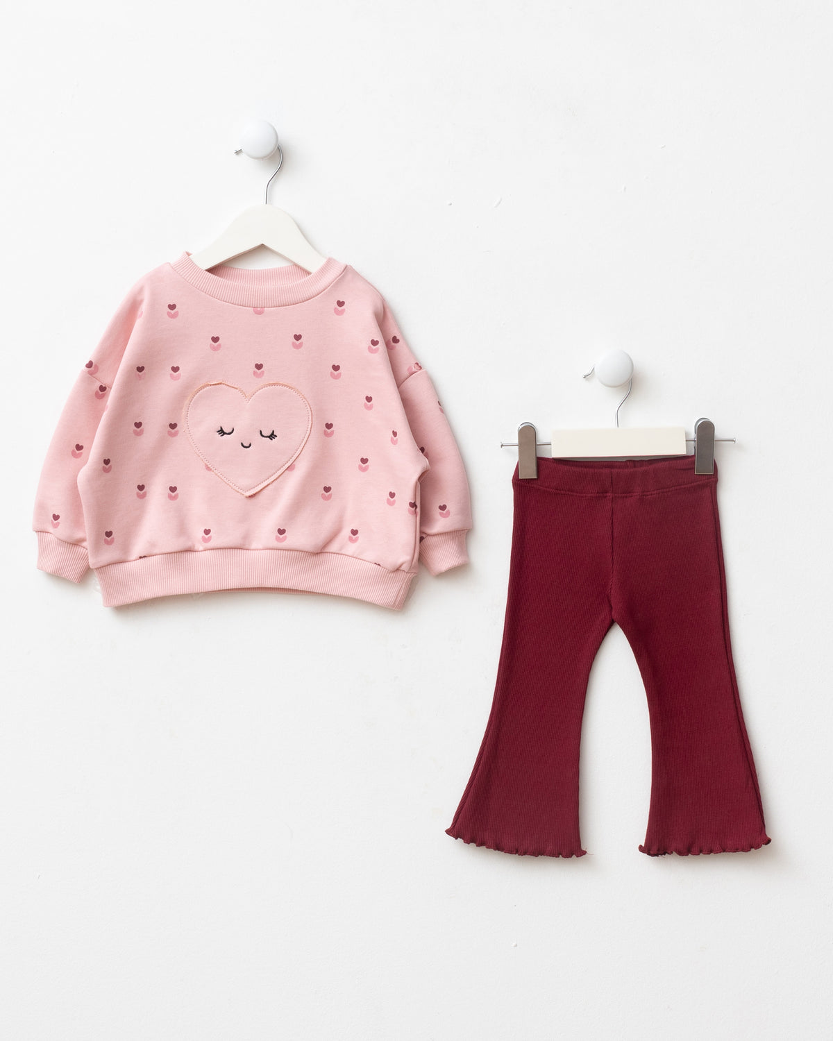 Heart-Detail Flared-Leg Top and Bottom Set - 6-24M