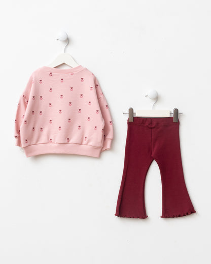 Heart-Detail Flared-Leg Top and Bottom Set - 6-24M