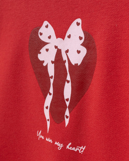 Dress Tulle with Heart Print & Hair Clip - Red - 3-7Y