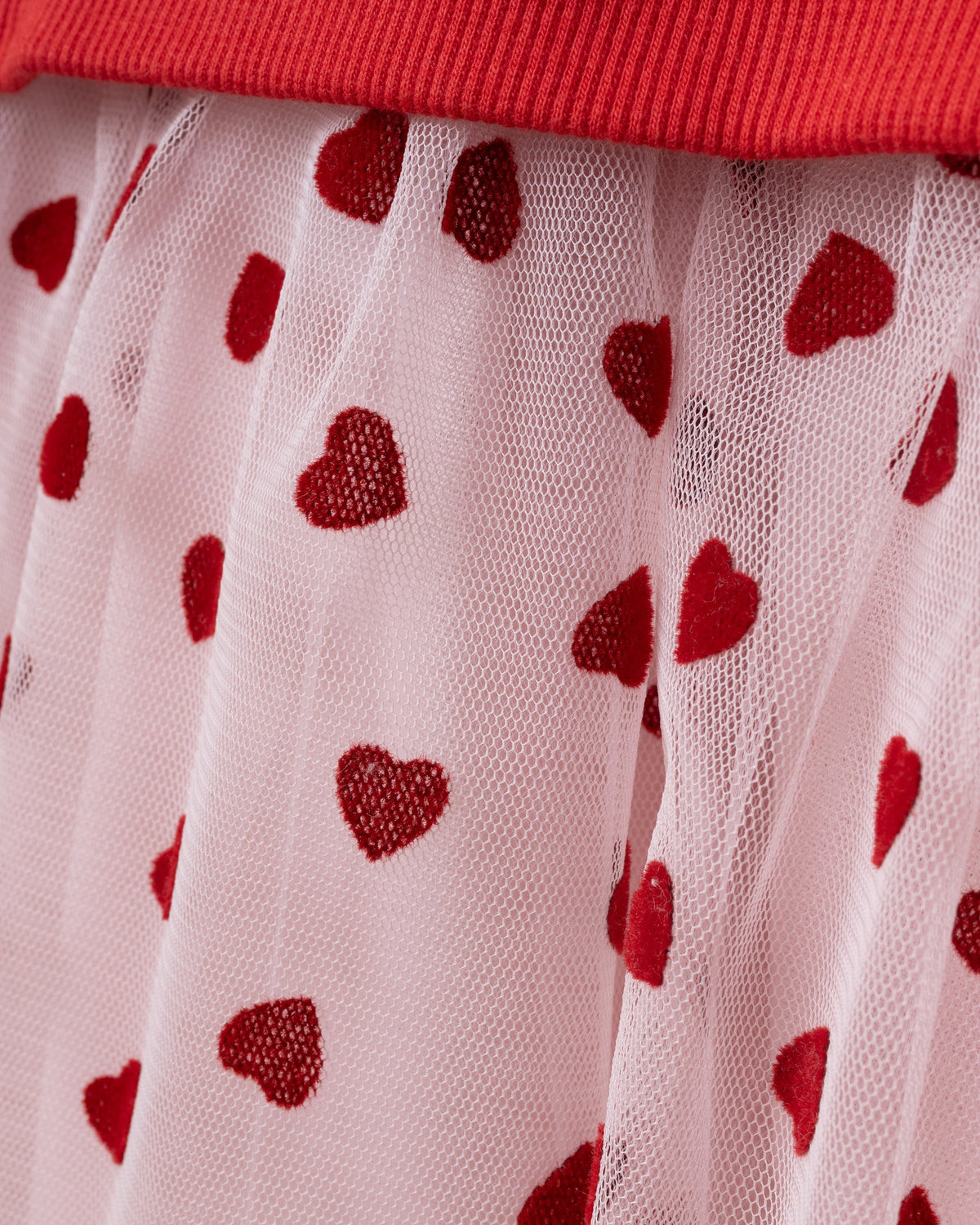 Dress Tulle with Heart Print & Hair Clip - Red - 3-7Y