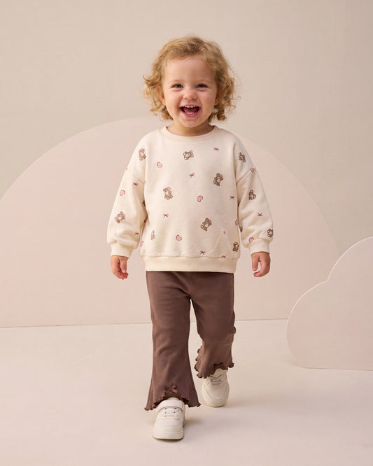 Teddy Bear Print, Bow Detail, and Ribbed Leggings Set - 6-24M