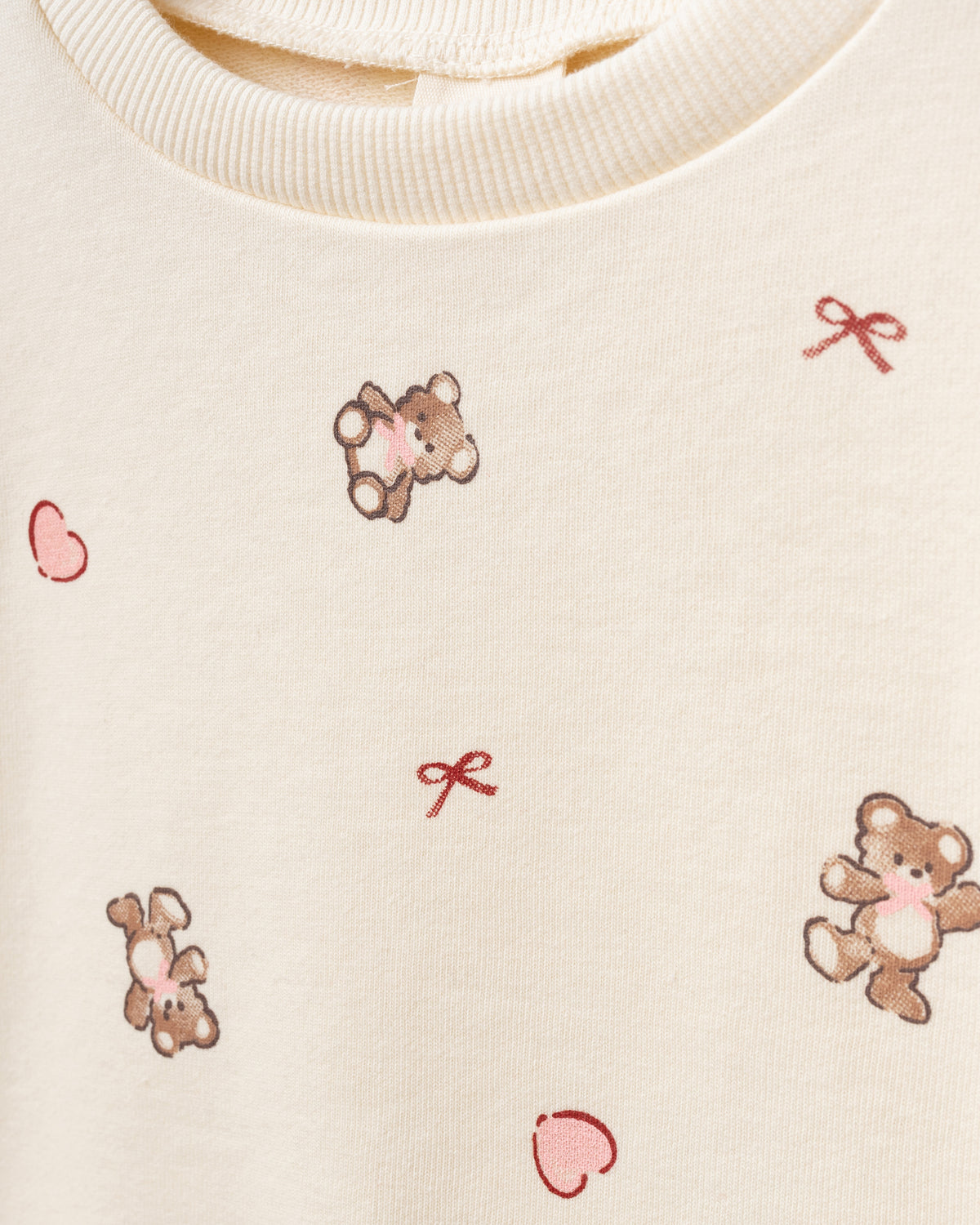 Teddy Bear Print, Bow Detail, and Ribbed Leggings Set - 6-24M