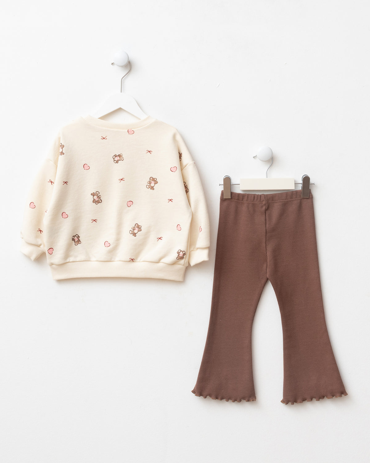 Teddy Bear Print, Bow Detail, and Ribbed Leggings Set - 6-24M