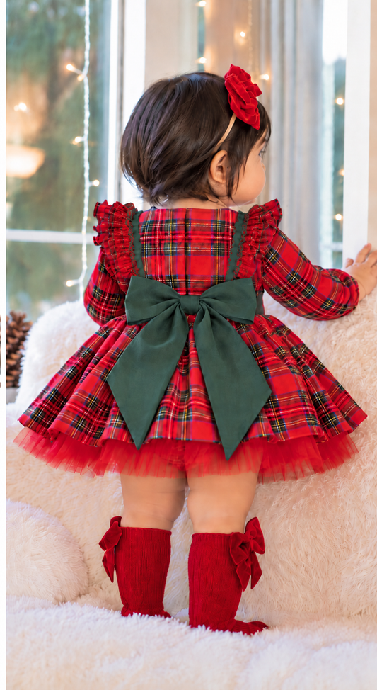 Christmas Bow Tartan Dress - 6-24M
