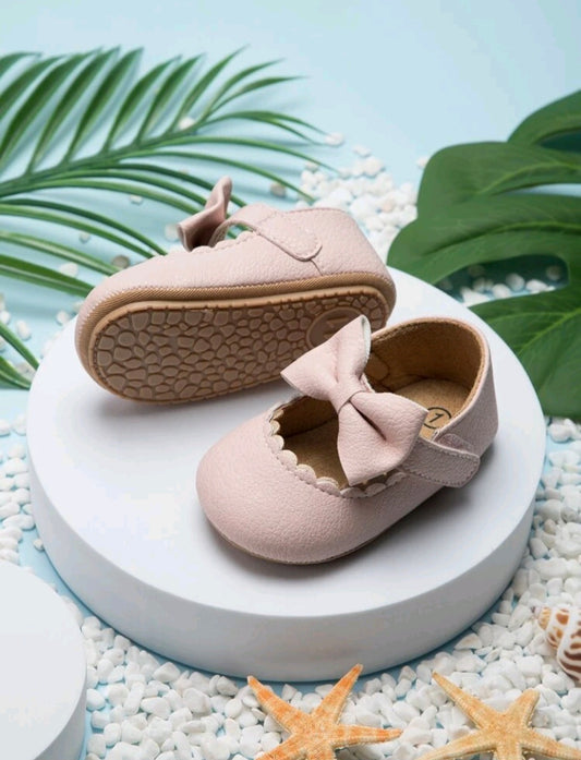 Pink Bow Leather Ballerina