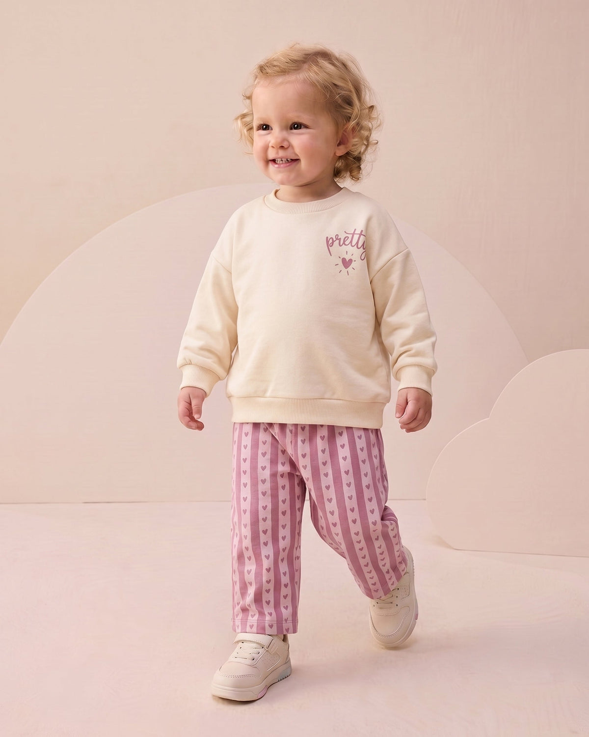 Heart Print with Love Detail Pants & Sweater Set - 6M-2Y