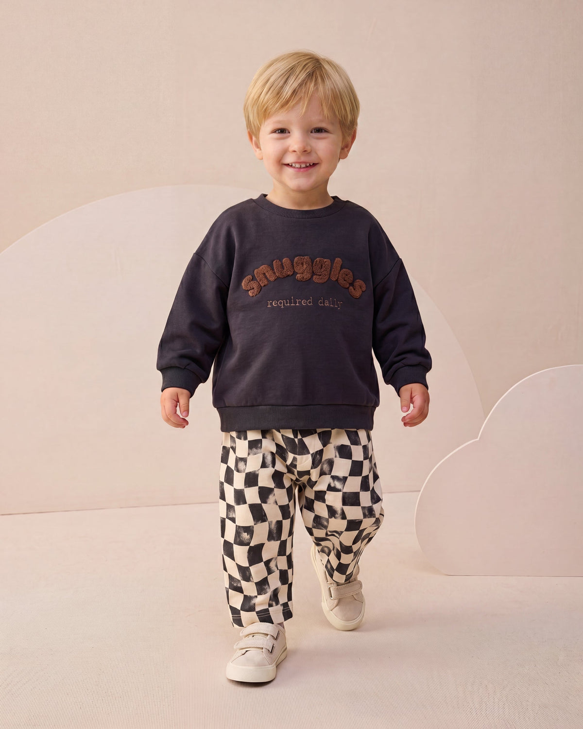 SNUGGLES Checkered Pants & Sweater Set - Anthracite/Brown - 6M-2Y