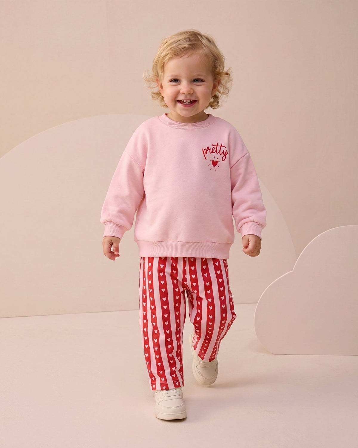 Heart Print with Love Detail Pants & Sweater Set - 6M-2Y