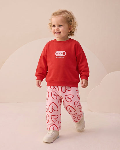 Heartful Pants & Sweater Set - Red/Pink/Purple - 6M-2Y