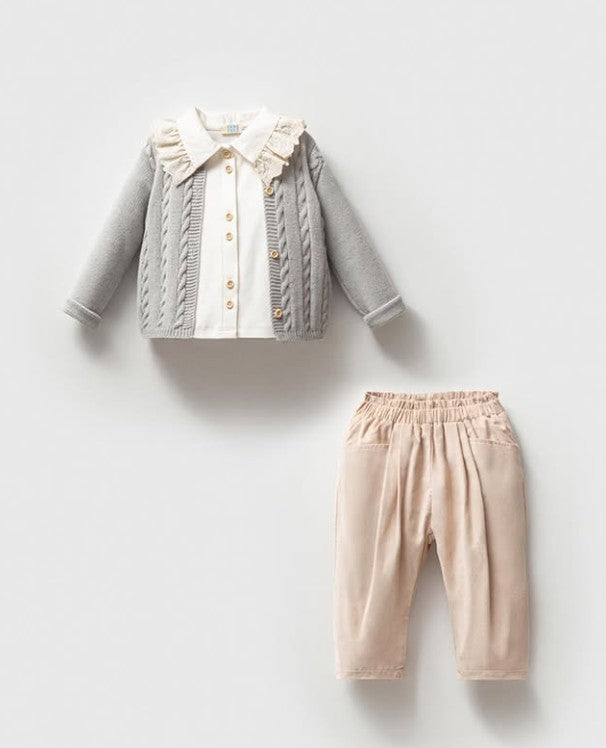 Ruffle Collar 3 PCS Set - Off-White/Light Blue - 9M-3Y