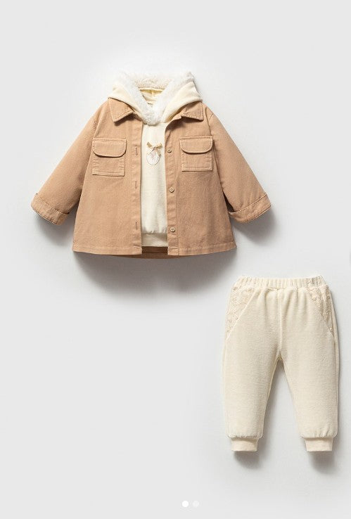 3 PCS Hooded Set - Brown/Light Brown - 9M-3Y