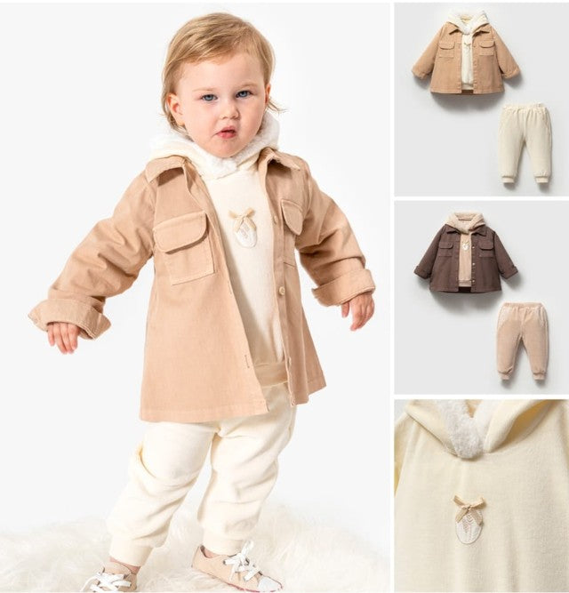 3 PCS Hooded Set - Brown/Light Brown - 9M-3Y