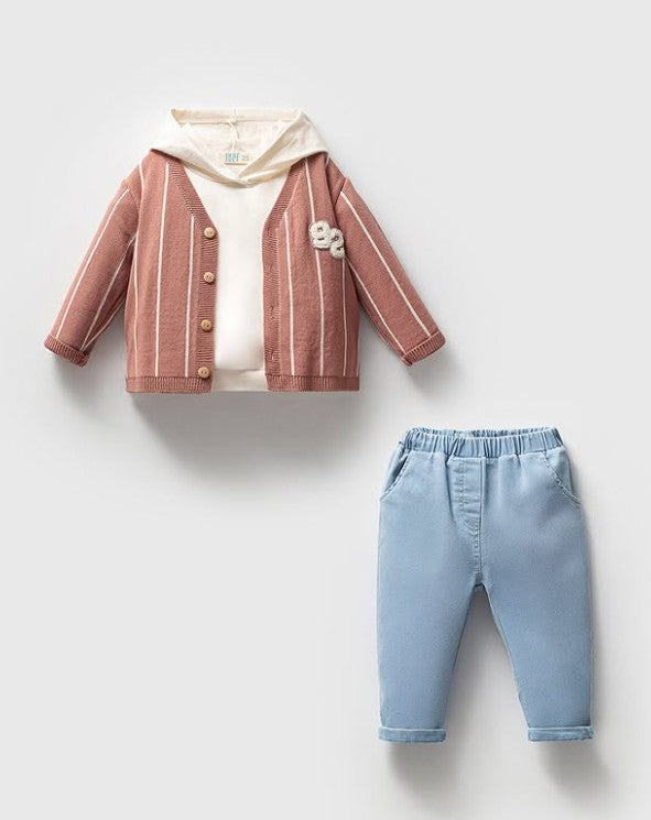 Striped 82 3 PCS Set - Light Burgundy - 9M-3Y