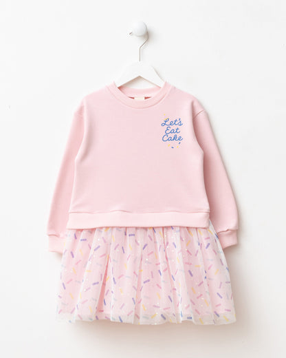 Dress Tulle with Sprinkles Print Detail - 3-7Y