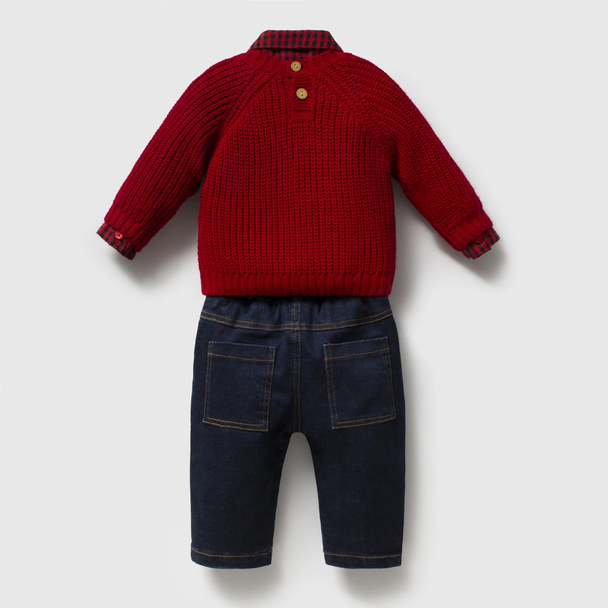 Merry Teddy Sweater 3 PCS Set - Red - 6-24M