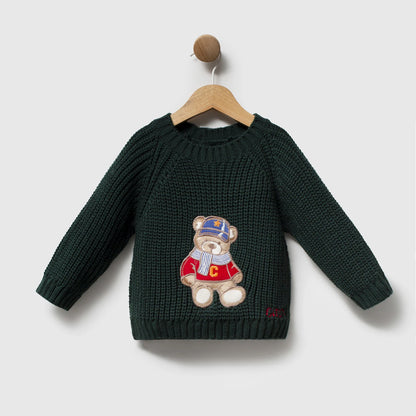 Merry Teddy Sweater 3 PCS Set - Forest Green - 6-24M
