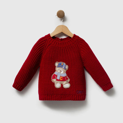 Merry Teddy Sweater 3 PCS Set - Red - 6-24M