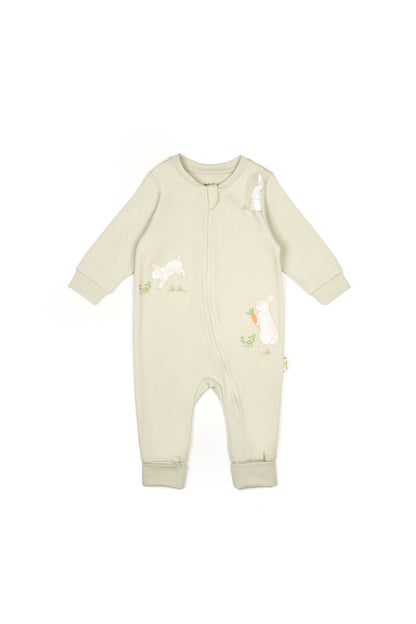 Zippered Romper Bunny - Soft Green - 3-24M