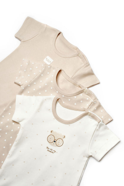 3 PCS Short Sleeve Body Bear - 100% Organic Cotton - 9-24M