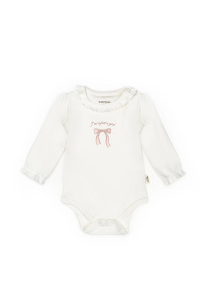 2 PCS Long Sleeve Body Ribbon - Ecru-Powder - 100% Organic Cotton - 3-24M