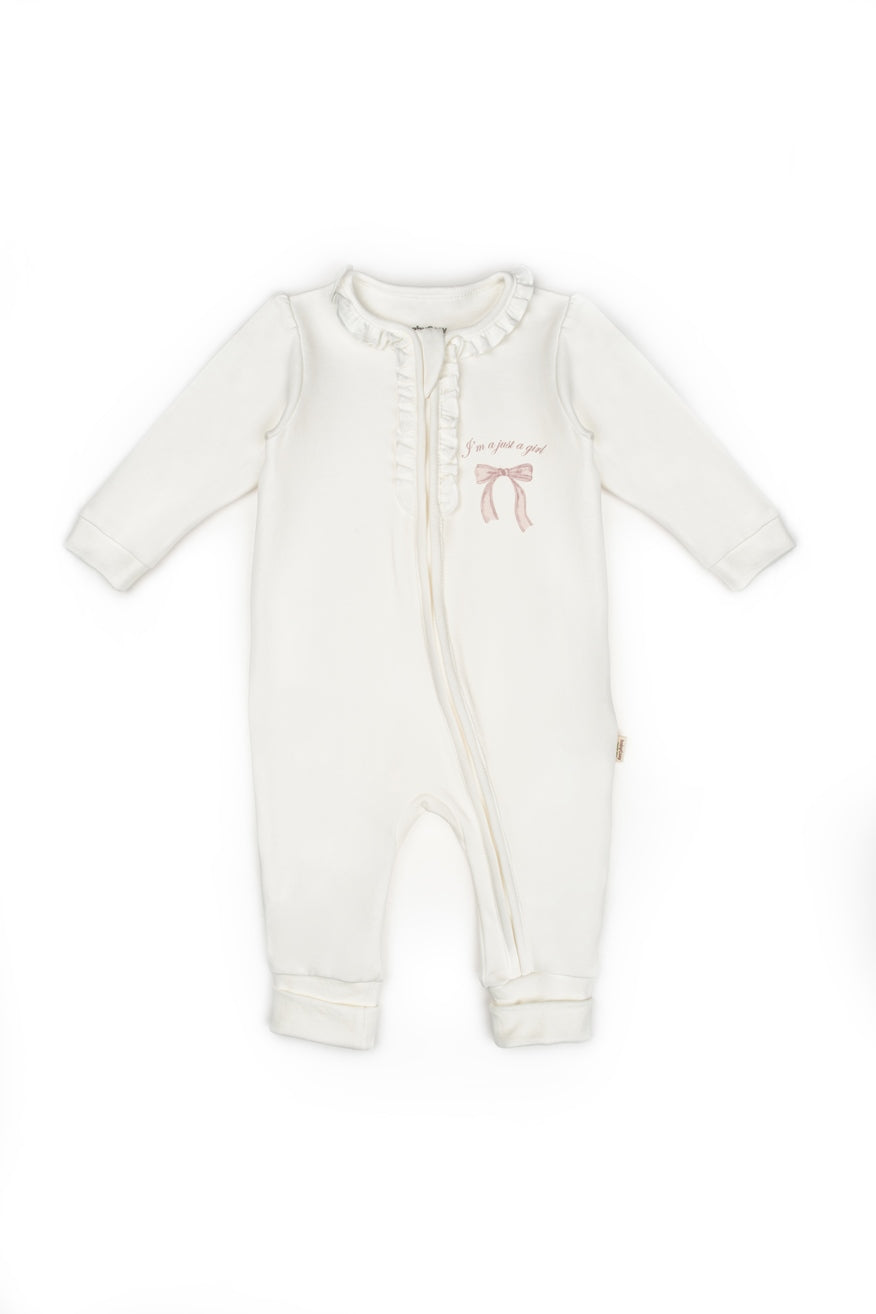 Zippered Romper - Ecru-Powder - 100% Organic Cotton