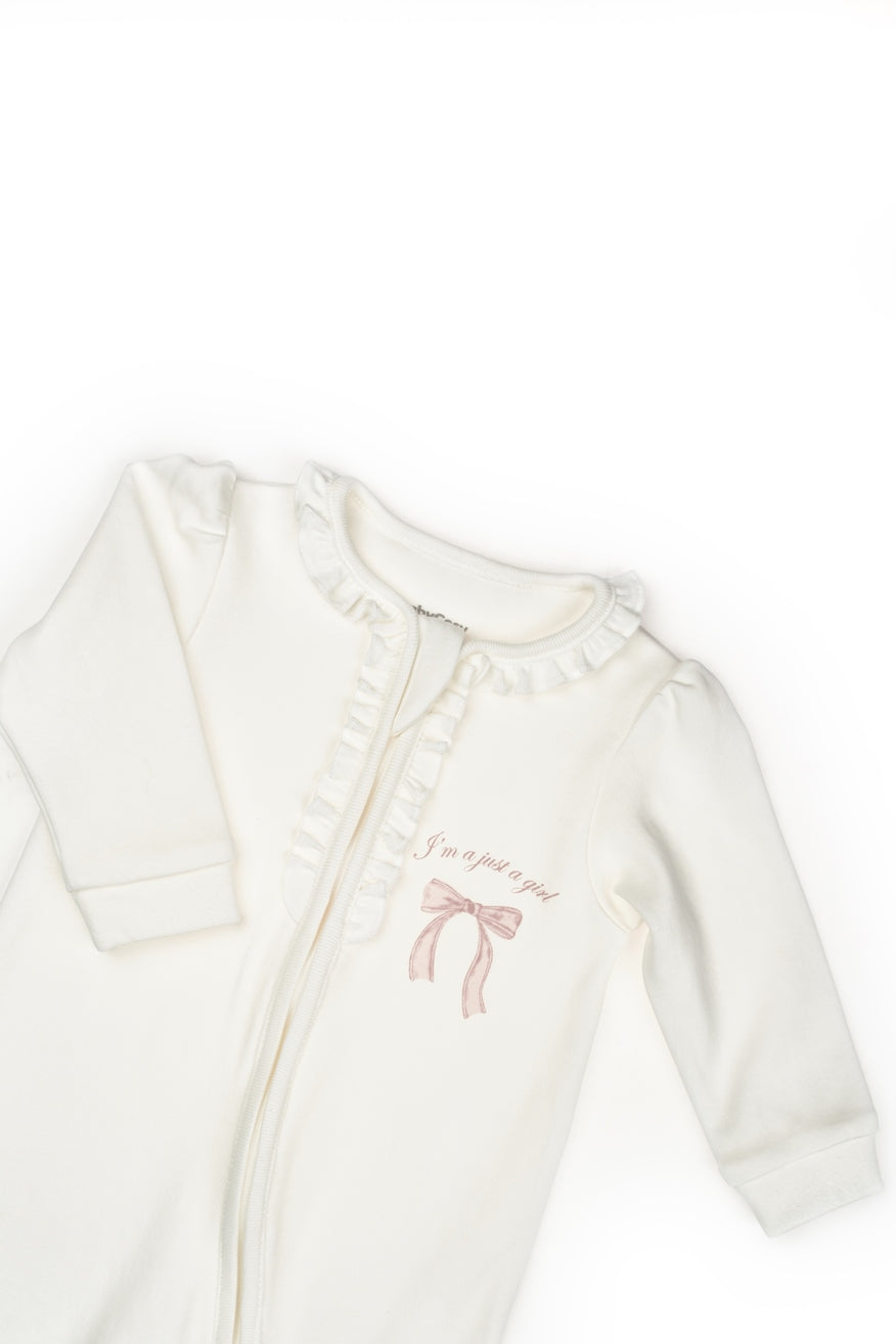 Zippered Romper - Ecru-Powder - 100% Organic Cotton