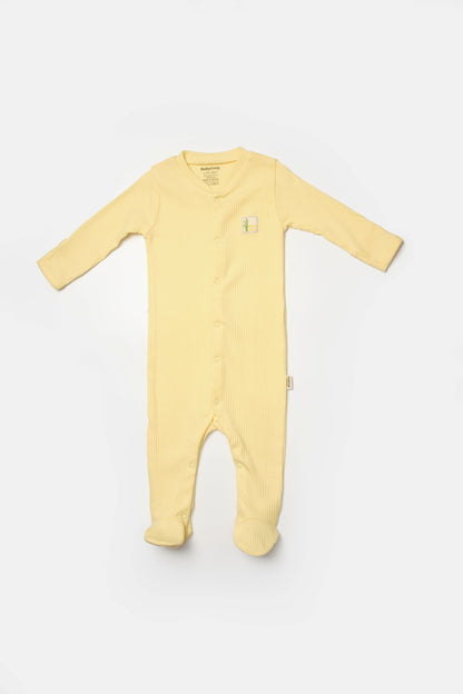 2 PCS Footed Rompers - Yellow/Brown - 0-9M