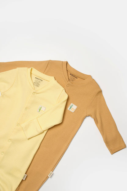 2 PCS Footed Rompers - Yellow/Brown - 0-9M