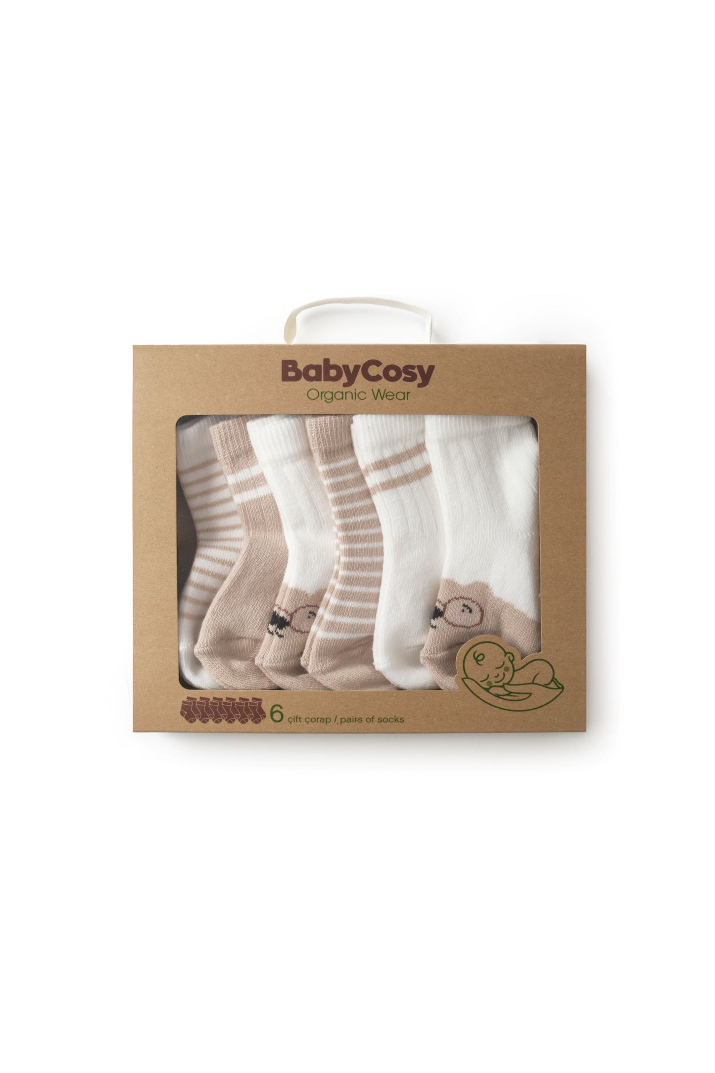 6 Pairs Bear Socks - Ecru / Stone