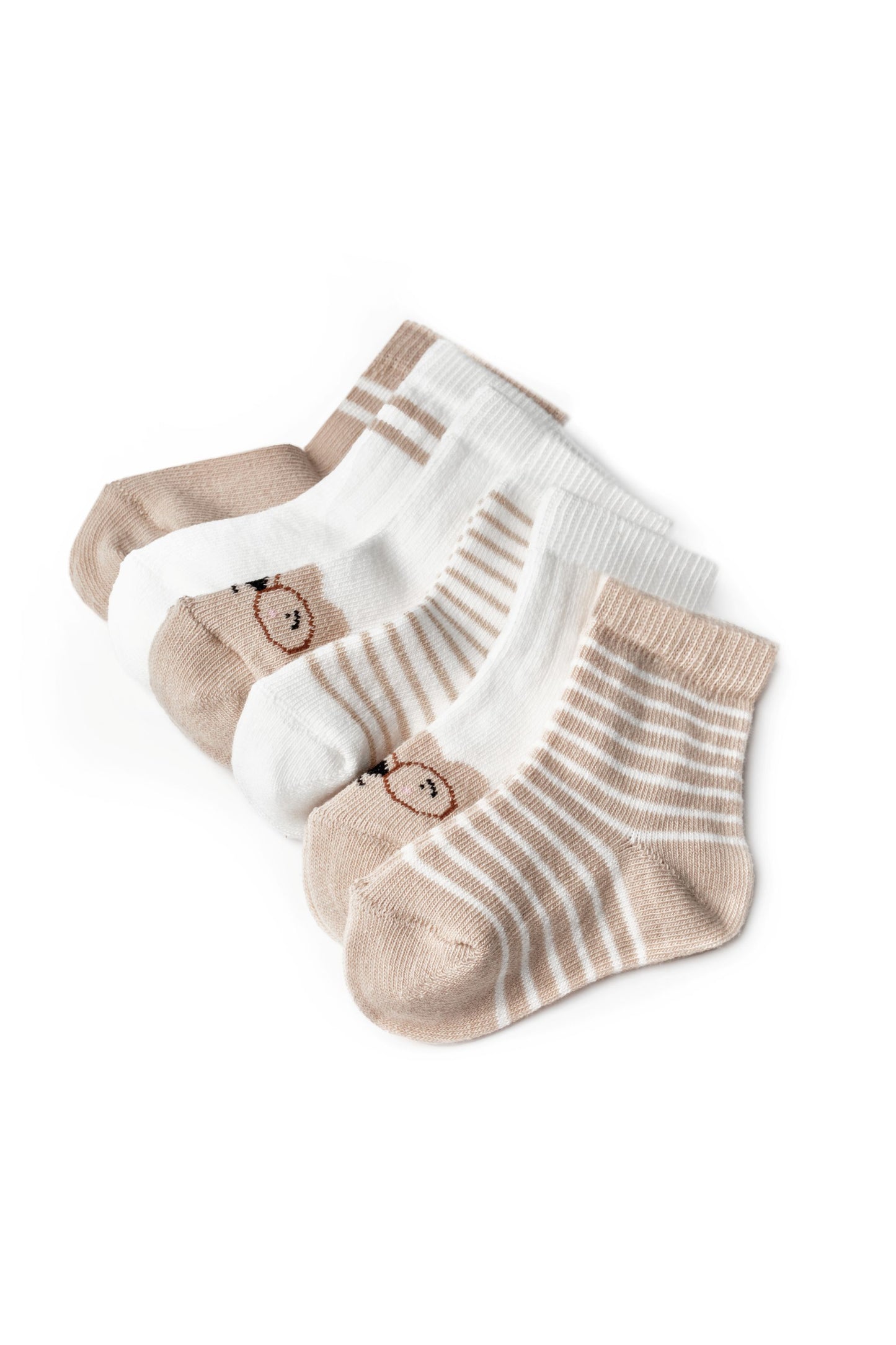 6 Pairs Bear Socks - Ecru / Stone