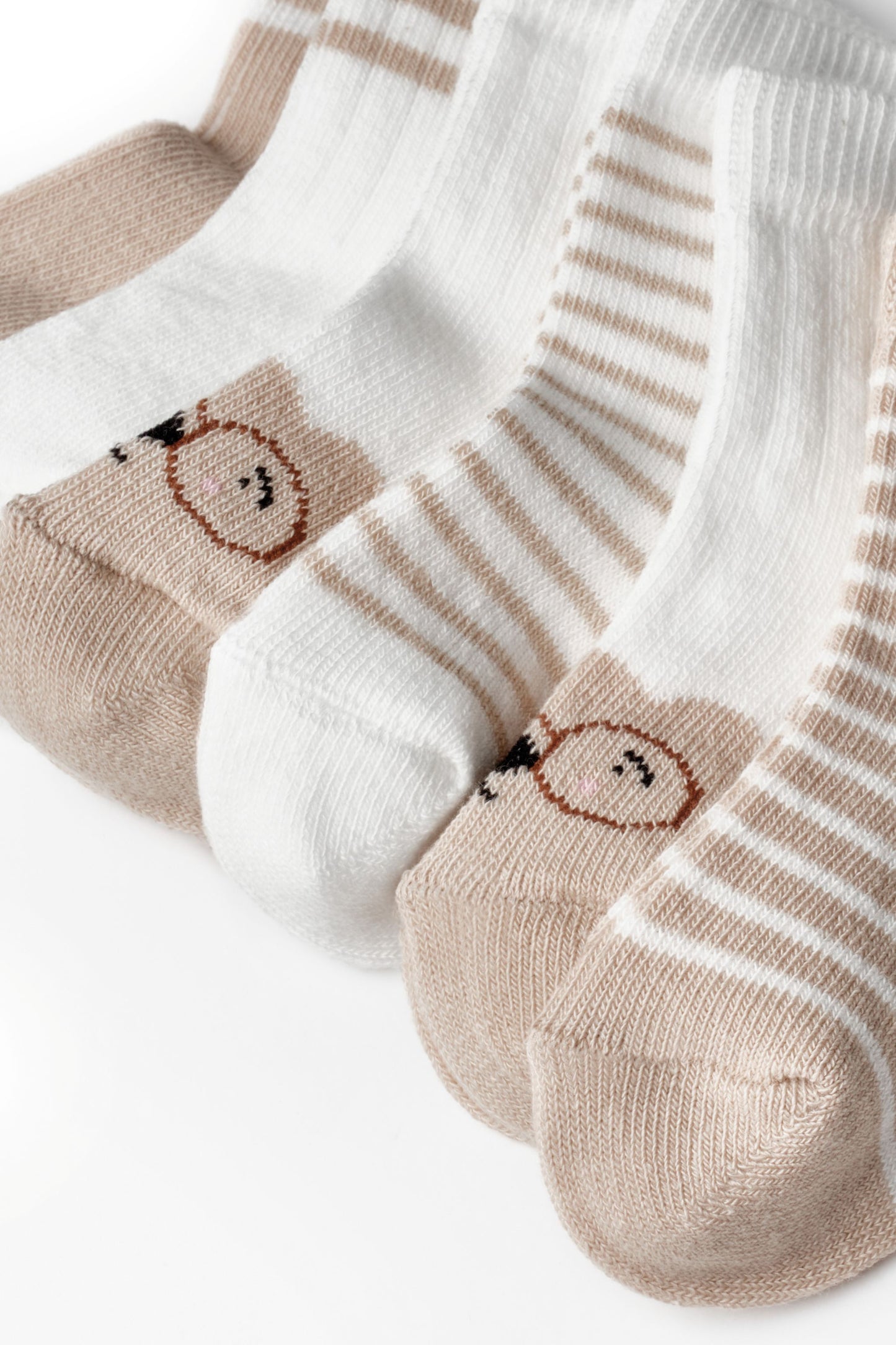 6 Pairs Bear Socks - Ecru / Stone