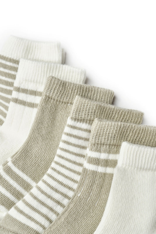 6 Pairs Basic Socks - Ecru/Green - 0-18M