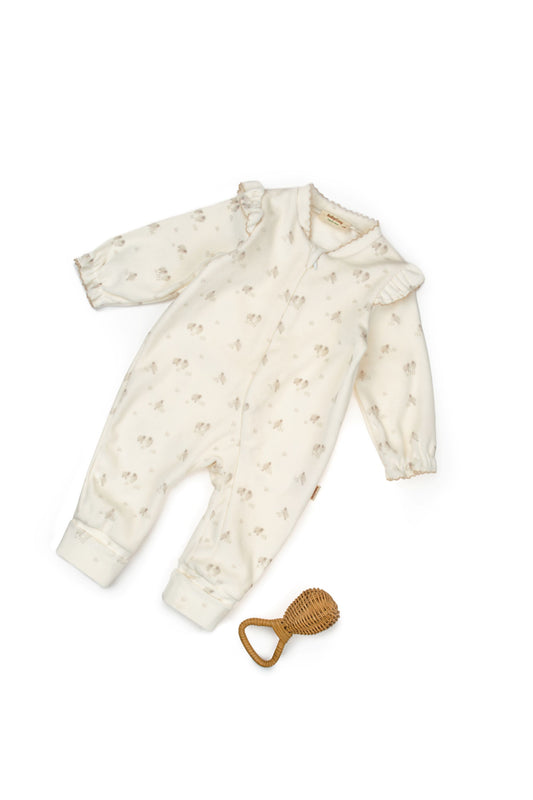 Zippered Romper - Ecru - 100% Organic Cotton Velvet