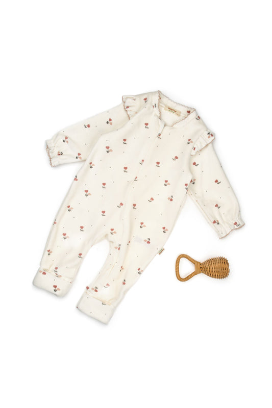 Zippered Romper - Ecru - 100% Organic Cotton Velvet