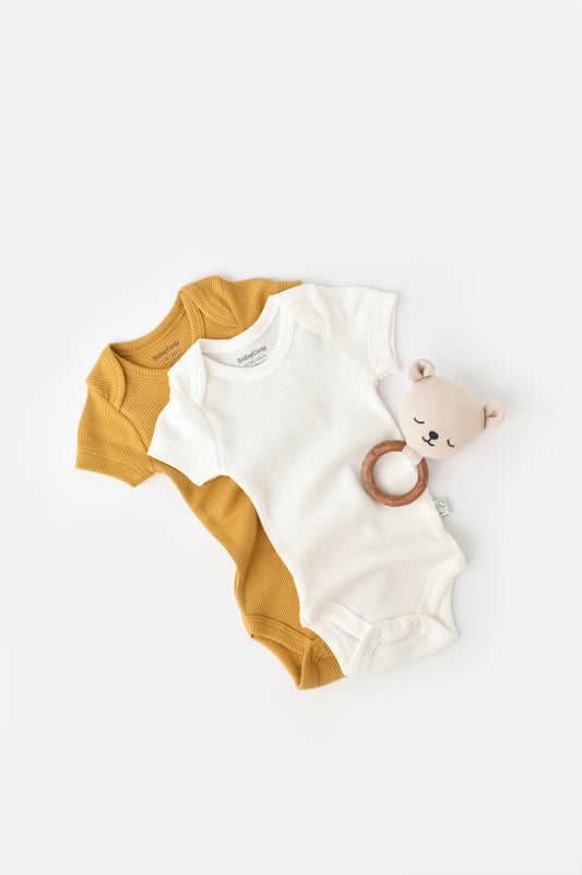 2 PCS Short Sleeve Body - Mustard / Ecru