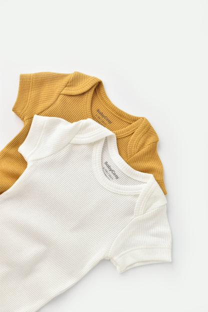 2 PCS Short Sleeve Body - Mustard/White- 0-24M