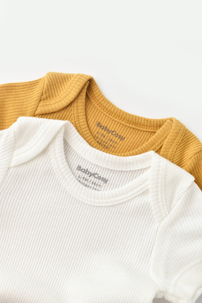 2 PCS Short Sleeve Body - Mustard/White- 0-24M
