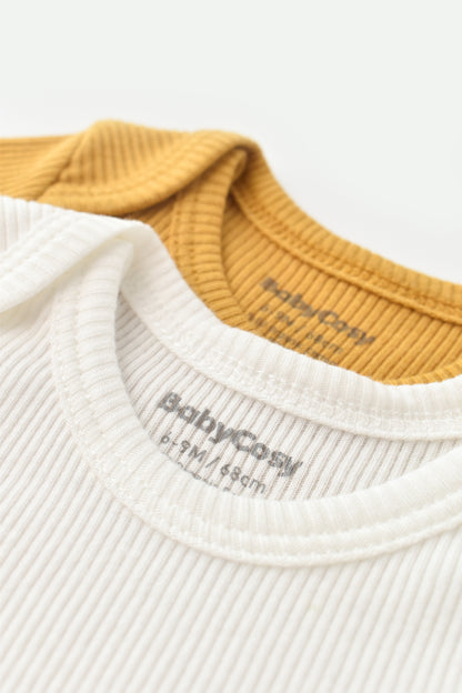 2 PCS Short Sleeve Body - Mustard/White- 0-24M