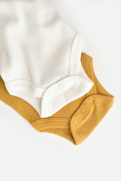 2 PCS Short Sleeve Body - Mustard/White- 0-24M