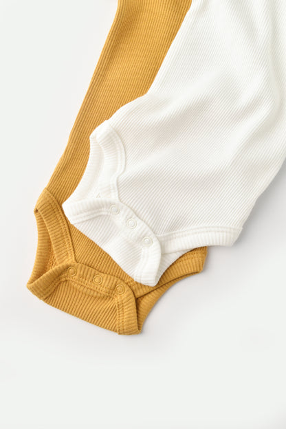 2 PCS Short Sleeve Body - Mustard/White- 0-24M