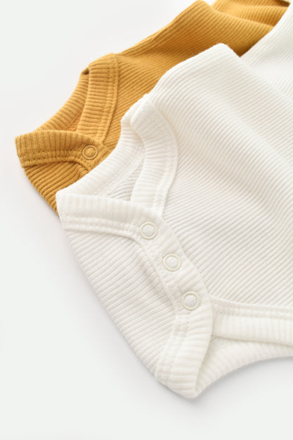 2 PCS Short Sleeve Body - Mustard/White- 0-24M