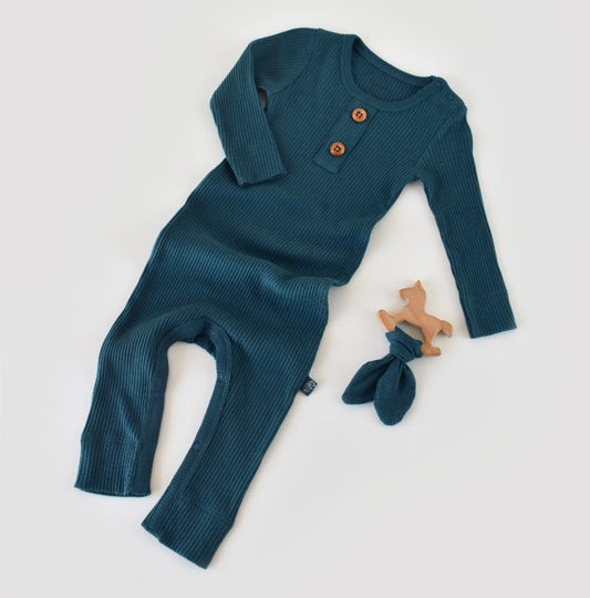 Long Sleeve Romper - Petrol Blue